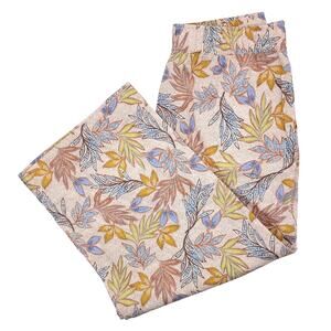 Nicole Miller Pants Women's Large Floral 100% Linen High Rise Wide Leg Capri